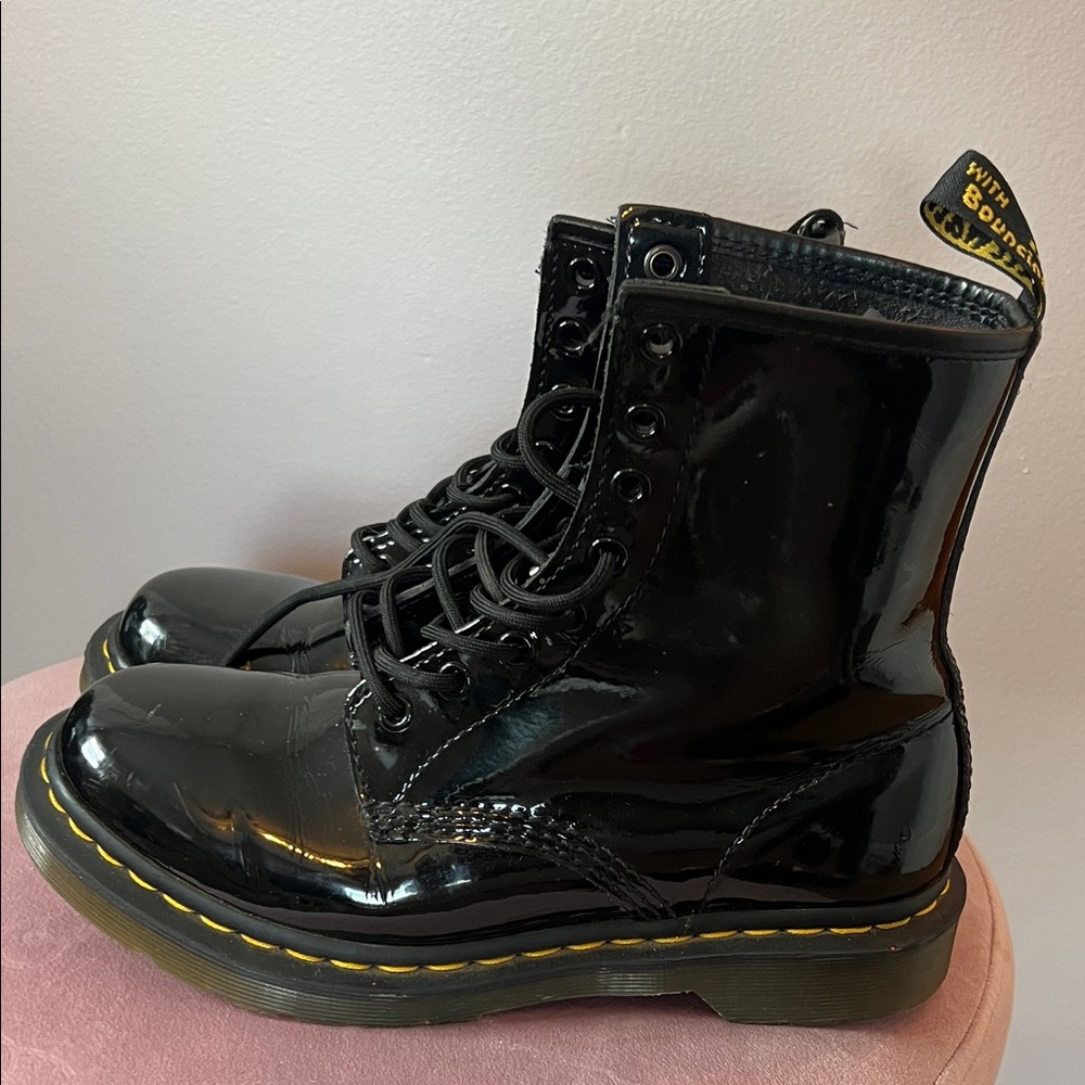 Doc Marten Black Patent Leather Combat Boots
